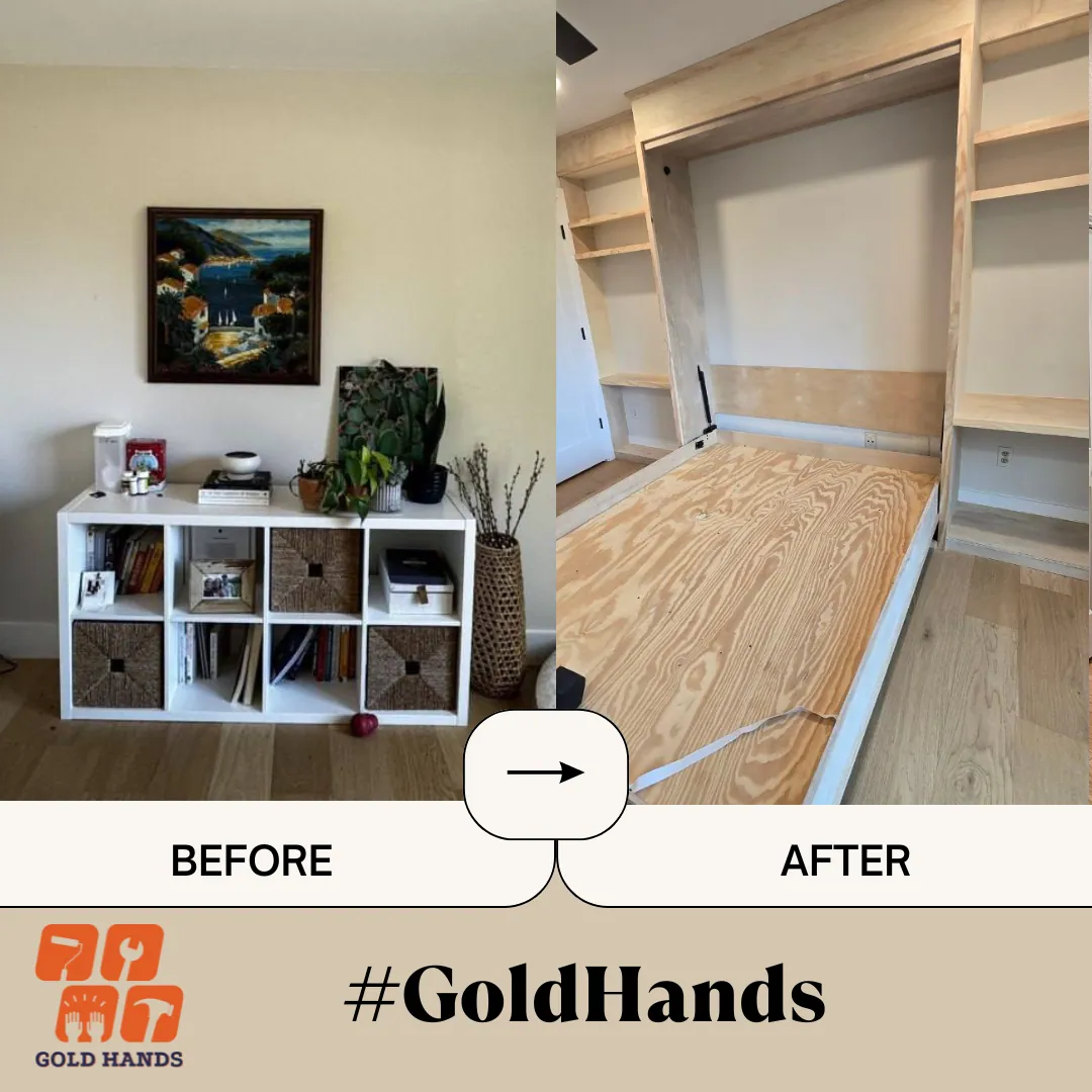 Murphy Bed Installation + Custom Hand-Built Side Shelving
