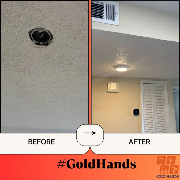 Popcorn Ceiling Repair, Painting & Light Fixture Installation: Before & After
