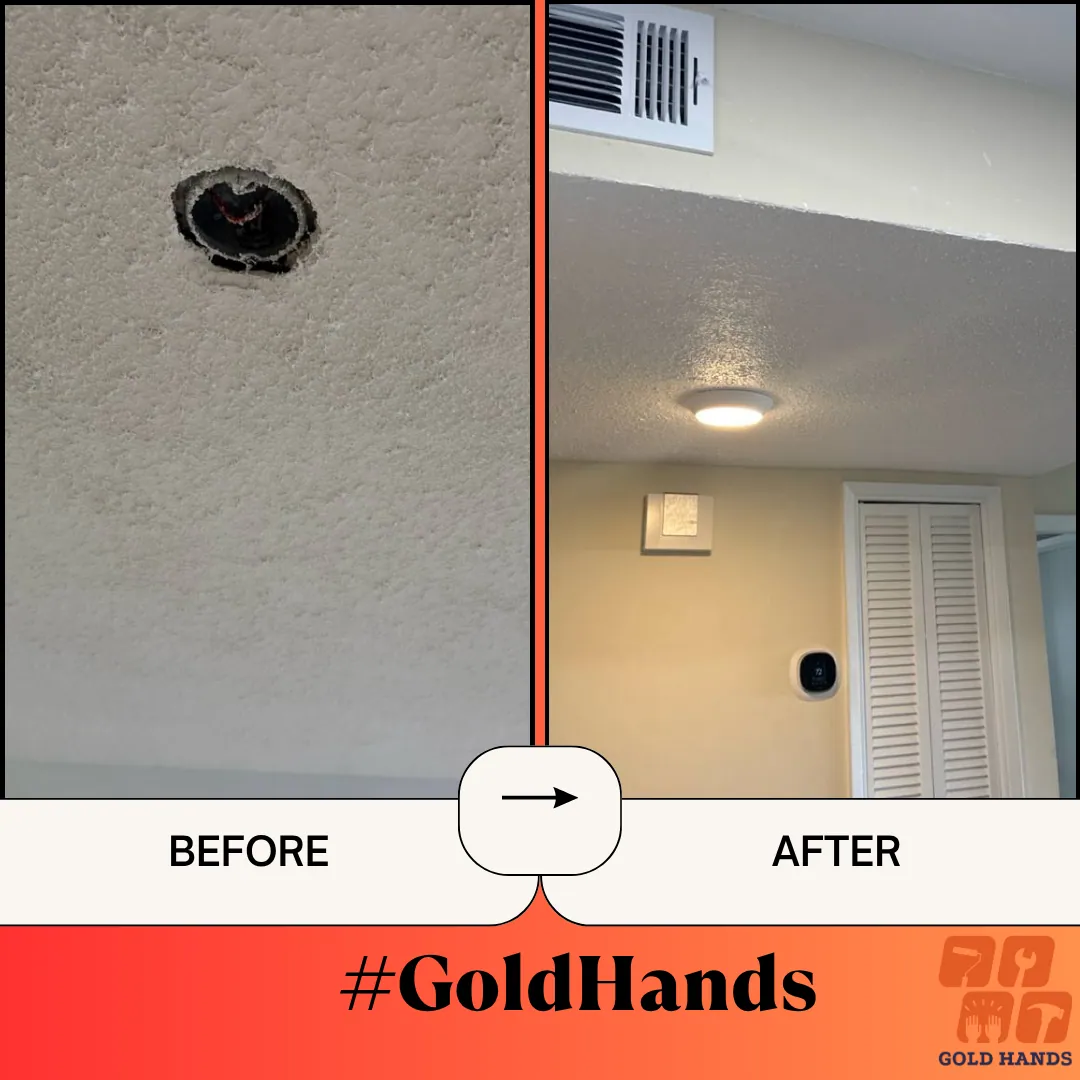Popcorn Ceiling Repair, Painting & Light Fixture Installation: Before & After