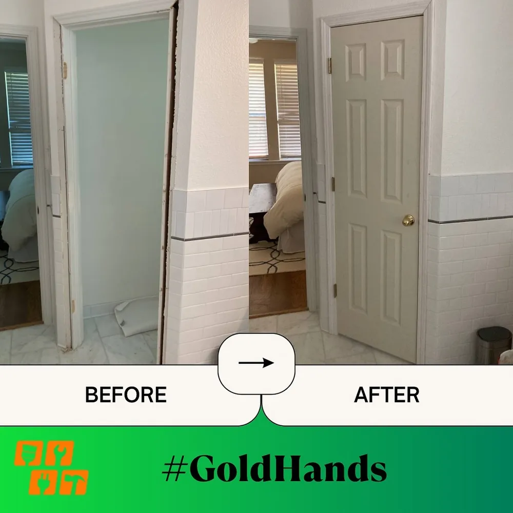A before and after comparison of a doorway with a newly installed door