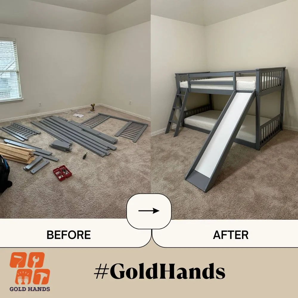 Before and after: bunk bed with a slide assembled