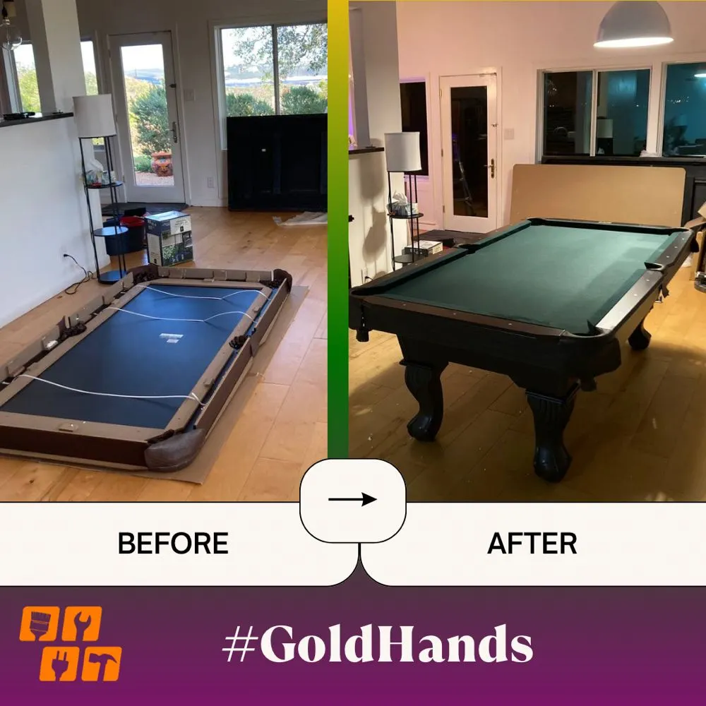 Before and after: pool table assembled