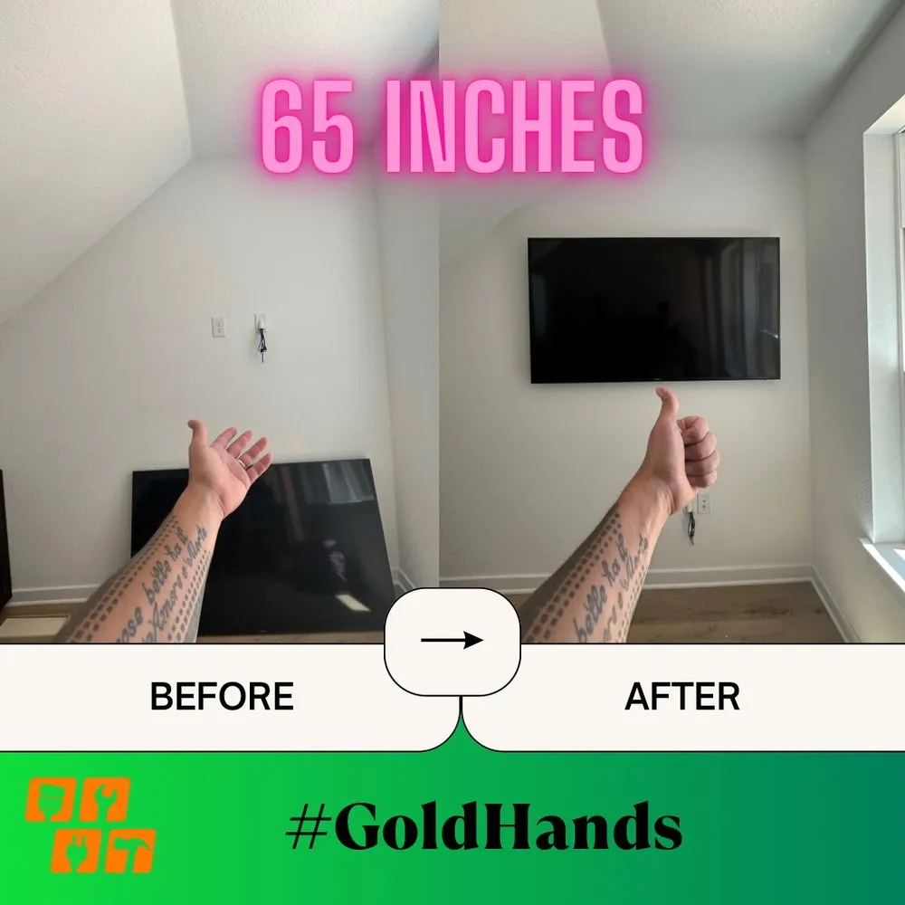 Before and after: 65-inch TV mounted on a bedroom wall