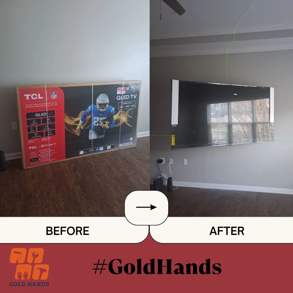 Before and after: new TV unboxed and mounted on the wall