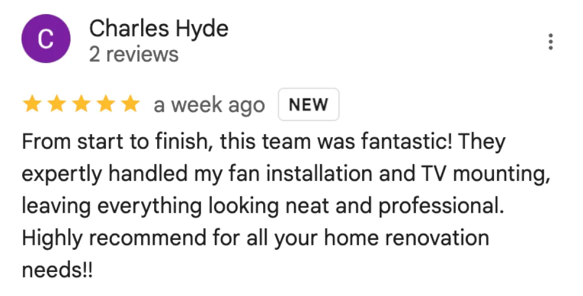 Google review of Handyman Gold Hands