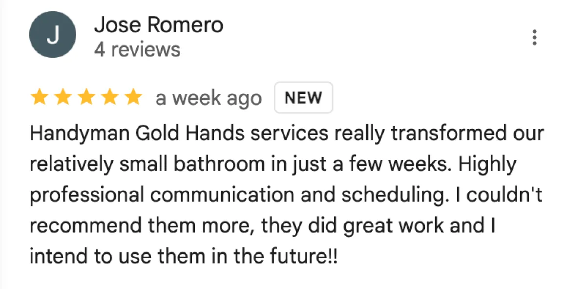 Google review of Handyman Gold Hands